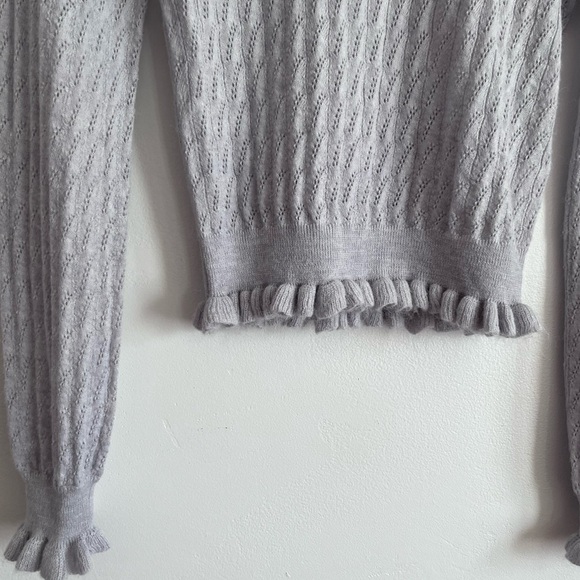 ZARA Blue Ruffle Wool and Alpaca Blend Cropped Sweater Medium - Picture 8 of 13